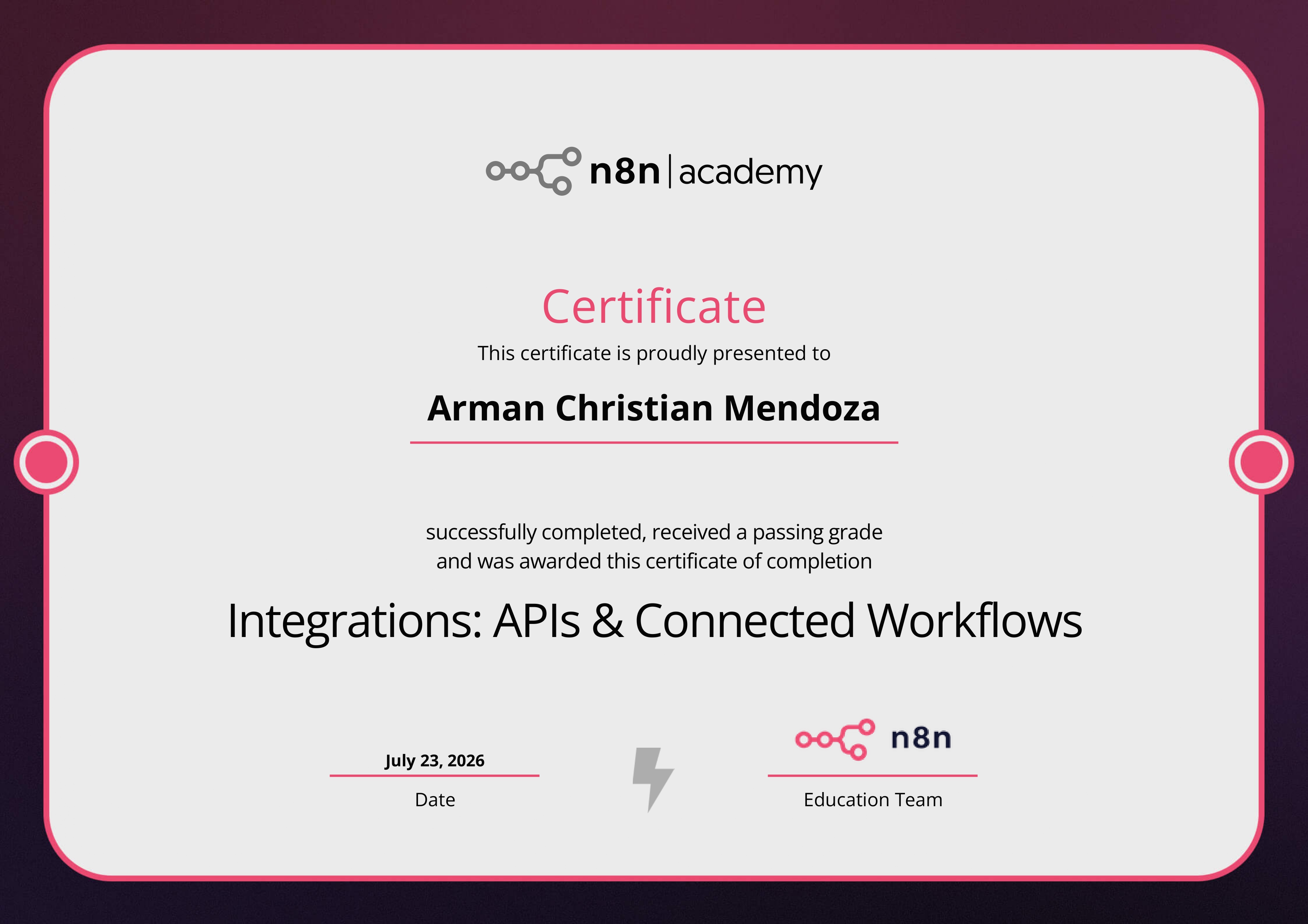 n8n Integrations APIs Certificate